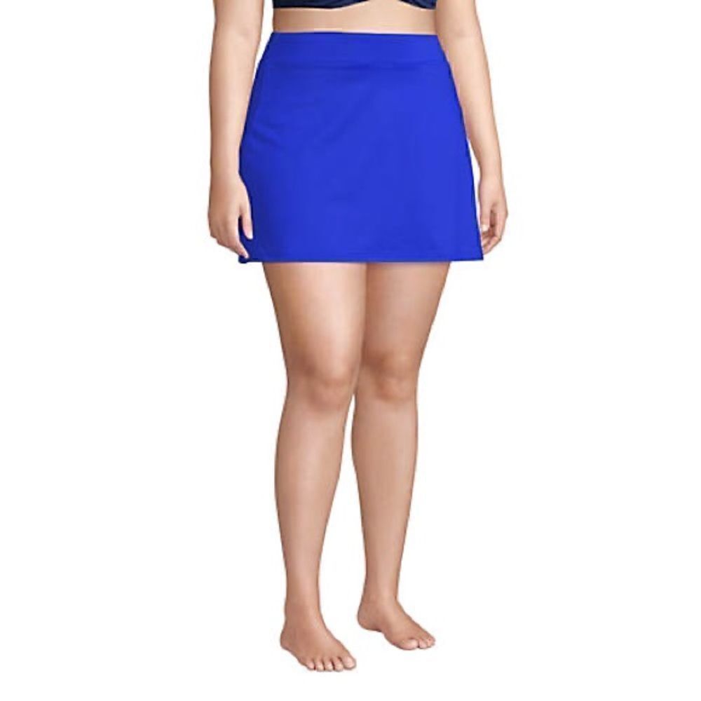 Land’s End plus size tummy control electric blue swim skirt panty in sizes below